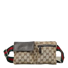 Gucci-GG Canvas Web Belt Bag  162962-Brown