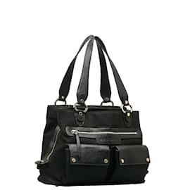 Bulgari-Bolso bandolera de lona y piel-Negro