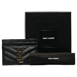 Yves Saint Laurent-Yves Saint Laurent Logo Caviar Card Case  Leather Card Case 423291 in Excellent condition-Black