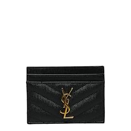 Yves Saint Laurent-Yves Saint Laurent Logo Caviar Card Case  Leather Card Case 423291 in Excellent condition-Black