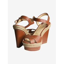 Christian Louboutin-Brown leather wedge heels - size EU 37-Brown