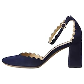 Chloé-Navy suede scalloped edge heels  - size EU 36.5-Navy blue