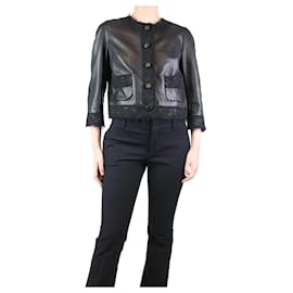 Dolce & Gabbana-Black lace-trimmed leather jacket - size UK 12-Black