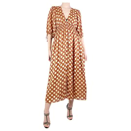 Zimmermann-Brown polka-dot shirred midi dress - size UK 10-Brown