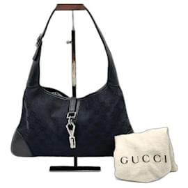 Gucci-Sac à bandoulière en cuir et toile bleu marine noir Gucci Jackie-Noir,Bleu Marine
