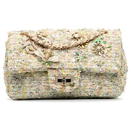 Chanel-Chanel Brown Mini Tweed Garden Party Reissue 2.55 Single Flap Bag-Brown,Beige