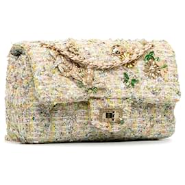 Chanel-Reedición Chanel Brown Mini Tweed Garden Party 2.55 Bolsa con una sola solapa-Castaño,Beige