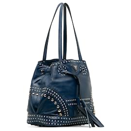 Prada-Prada Blue Soft Calf Studded Bucket Bag-Blue,Dark blue