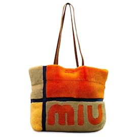 Miu Miu-Miu Miu Cabas en peau de mouton à logo orange-Autre,Orange