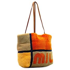Miu Miu-Miu Miu Cabas en peau de mouton à logo orange-Autre,Orange
