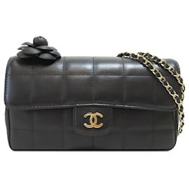 Chanel-Chanel Black Camellia Lambskin Choco Bar Flap-Black