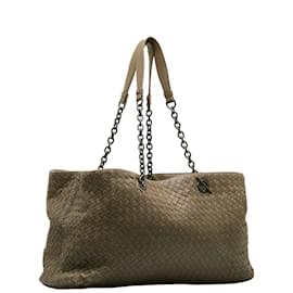 Bottega Veneta-Intrecciato Leather Chain Tote-Grey