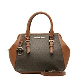 Michael Kors-Monogram Leather Trimmed Handbag 35T0GCFM2b-Brown