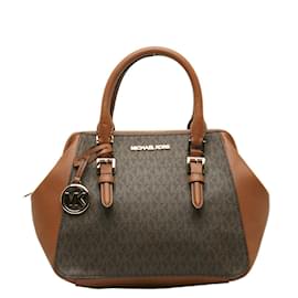 Michael Kors-Michael Kors Monogram Leather Trimmed Handbag Canvas Handbag 35T0GCFM2B in Excellent condition-Brown