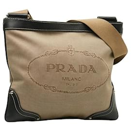Prada-Prada Canapa Logo Sac à bandoulière en toile Sac à bandoulière BT0537 en bon état-Marron