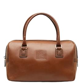Burberry-Leather Boston Bag-Brown