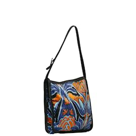 Prada-Prada Floral Print Canvas Shoulder Bag Canvas Shoulder Bag in Good condition-Blue