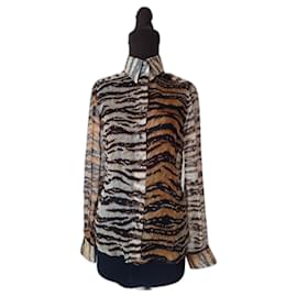 Dolce & Gabbana-Dolce & Gabbana blusa camisera estampada animalier con parte superior de seda-Multicolor
