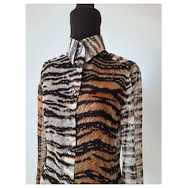 Dolce & Gabbana-Dolce & Gabbana blusa de seda com estampa superior animalier-Multicor