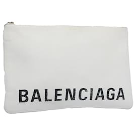 Balenciaga-BALENCIAGA Clutch Bag Leather White Auth bs11590-White