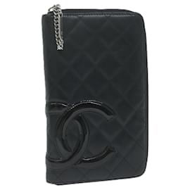 Chanel-CHANEL Cambon Line Long Wallet Leather Black CC Auth th4481-Black