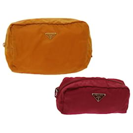 Prada-Prada pouch nylon 2Set Red Brown Auth bs11522-Brown,Red