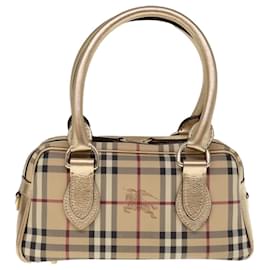 Burberry-BURBERRY Nova Check Sac à main en cuir PVC Beige Auth 64593-Beige