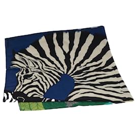 Hermès-Cachecol HERMES Zebra Pegasus Carre Geant Cashmere Azul Verde Auth hk1057-Azul,Verde