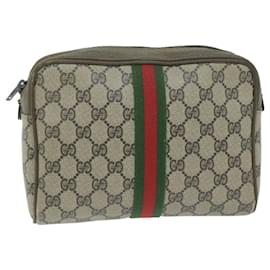 Gucci-GUCCI GG Supreme Web Sherry Line Clutch Bag Beige Red Green 730 451 Auth th4496-Red,Beige,Green