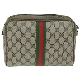 Gucci-GUCCI GG Supreme Web Sherry Line Clutch Bag Beige Red Green 730 451 Auth th4496-Red,Beige,Green