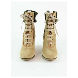 Chloé-Leather wedge heeled boots-Beige