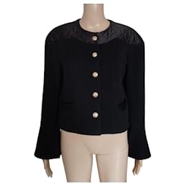 Chanel-Coleção Chanel de jaqueta preta acolchoada de lã e seda 2021-Preto