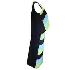 Autre Marque-La linedJ Conjunto negro de dos piezas con top con ondas y falda de tubo con intarsio multicolor-Multicolor
