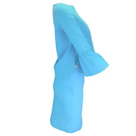 Akris Punto-Akris Punto Turquoise Stretch Knit Top and Skirt Two-Piece Set-Blue