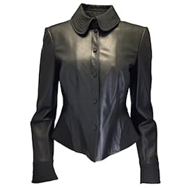 Autre Marque-Armani Collezioni Black Quilted Trim Leather Jacket-Black