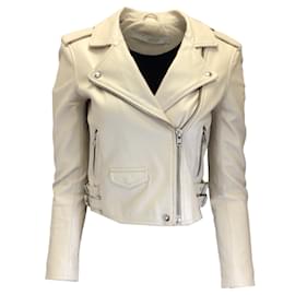 Iro-IRO Ivory Pearlescent Ashville Moto Zip Lambskin Leather Jacket-Cream