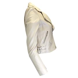Iro-IRO Ivory Pearlescent Ashville Moto Zip Lambskin Leather Jacket-Cream