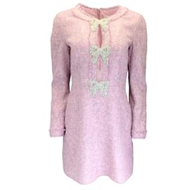 Autre Marque-Saloni Camille Kurzes Kleid aus Tweed mit Pailletten und Perlenverzierung in Babyrosa-Pink