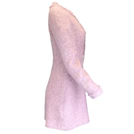 Autre Marque-Saloni Camille Baby Pink Pearl Embellished Bow Detail Sequined Tweed Short Dress-Pink