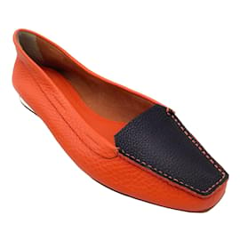 Jil Sander-Jil Sander Orange / Black Pebbled Leather Loafers-Orange