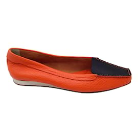 Jil Sander-Jil Sander Orange / Black Pebbled Leather Loafers-Orange