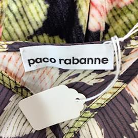 Paco Rabanne-Paco Rabanne Brown / Rosafarbene Bluse mit V-Ausschnitt aus gemischter Seide und Samt mit Blumen- und Rosenmuster-Mehrfarben
