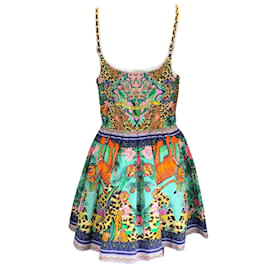 Camilla-Mini-robe en coton imprimé ornée de strass multicolores Camilla-Multicolore