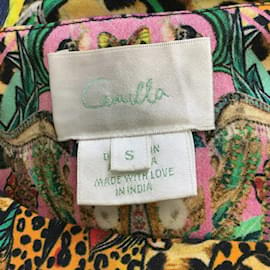 Camilla-Mini abito Camilla in cotone stampato decorato con strass multicolori-Multicolore