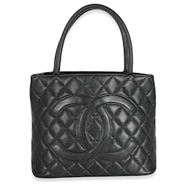 Chanel-Chanel Black Quilted Caviar Medallion Tote-Black