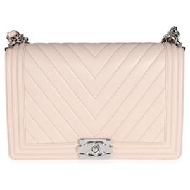 Chanel-Chanel Beige Chevron Quilted Lambskin New Medium Boy Bag-Beige