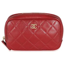 Chanel-Neceser pequeño con curvas y piel de cordero acolchada en rojo Chanel-Roja