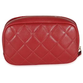 Chanel-Chanel Red Quilted Lambskin Small Curvy Pouch Cosmetic Case-Red