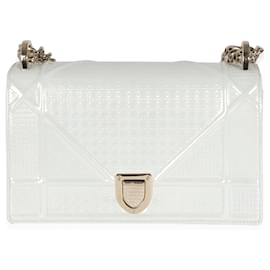 Christian Dior-Christian Dior White Micro Cannage Patent Small Diorama Flap Bag-White