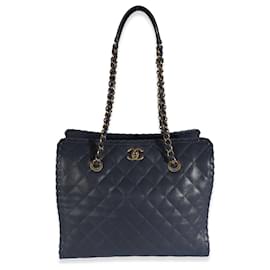 Chanel-Chanel Navy Iridescent Quilted calf leather Happy Stitch Tote-Blue